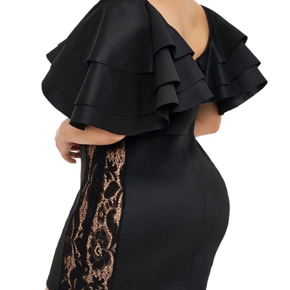 Dresses & Skirts - Brand New Plus Size Black Cascading Shoulder Lace Dress